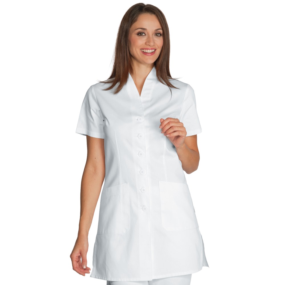 Tunique blanche à manches courtes pour esthéticienne de spa et