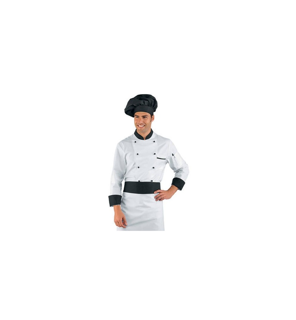 Completo Giacca Cuoco Bianco Con Inserti Neri Abbinato con Pantalone Nero