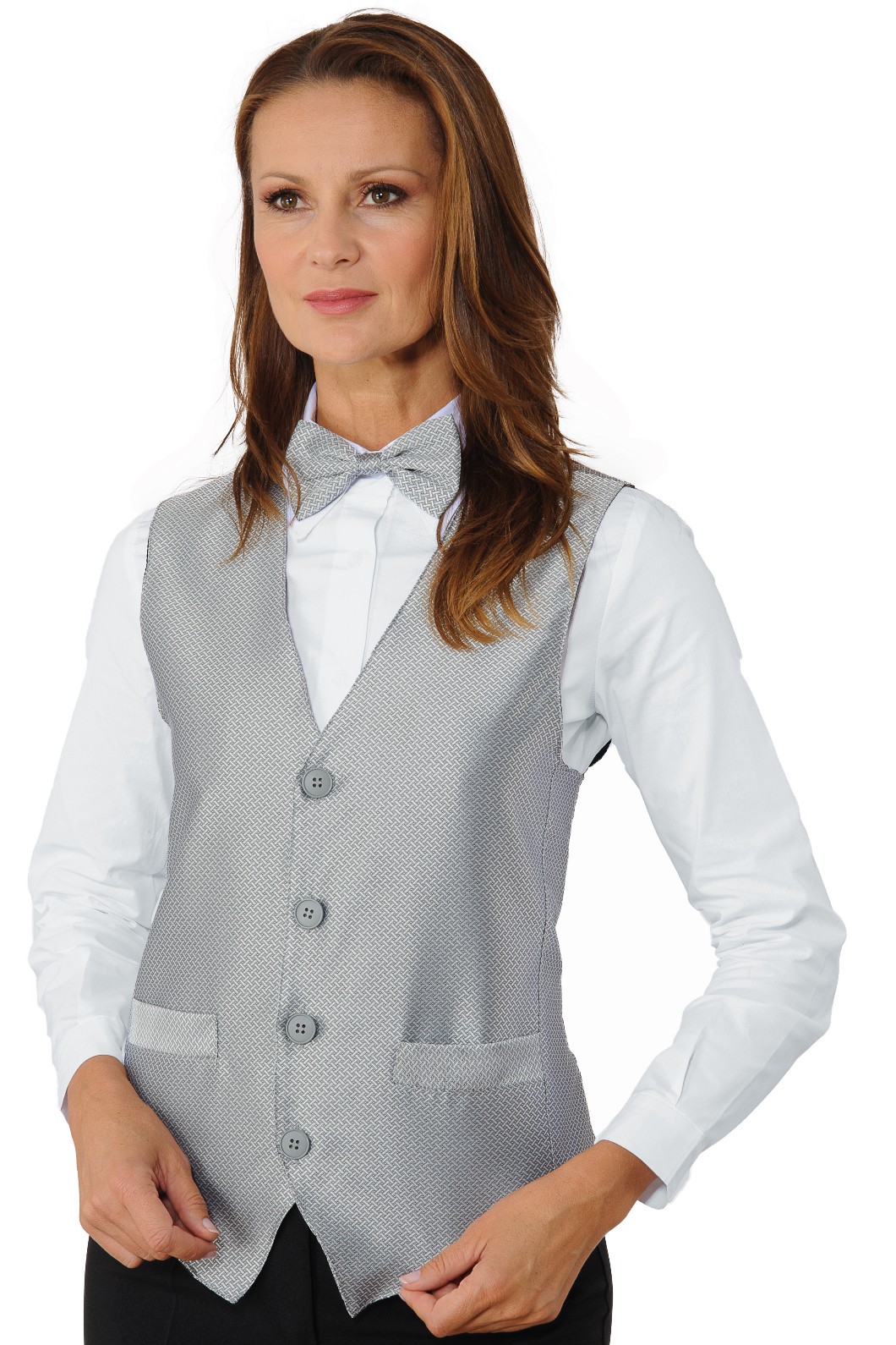 Gilet Rasatello Disegno Cravatta Grigio Unisex Ristoranti Hotel Barman - immagine 4