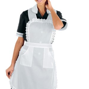 Elegante grembiule con pettorina per domestica con bordatura in pizzo