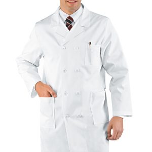 Camice uomo bianco professionale per medico o farmacista doppio petto