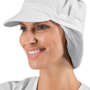 CHARLY - Cappello bianco da cucina con rete contenitiva per capelli