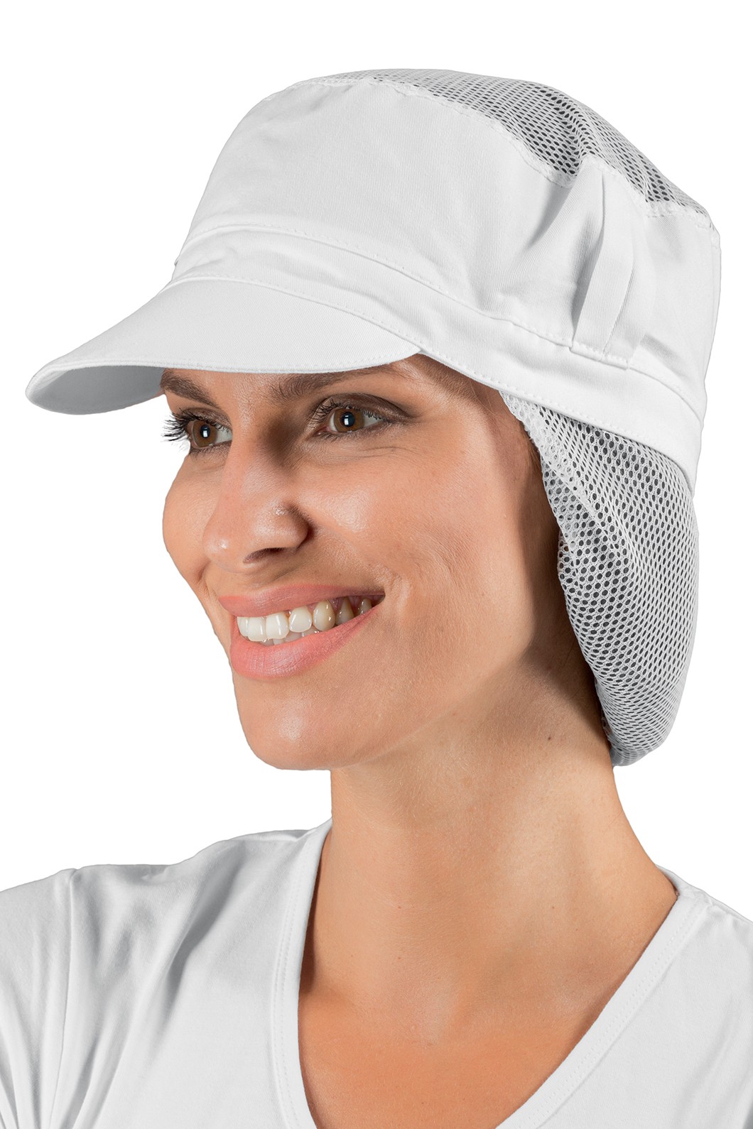 CHARLY - Cappello bianco da cucina con rete contenitiva per capelli