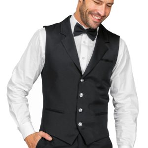 WALL STREET - Gilet nero elegante unisex con revers ebottoni argentati