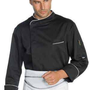 PRETORIA - Giacca chef nero, tessuto retato sulla schiena, profili bianchi