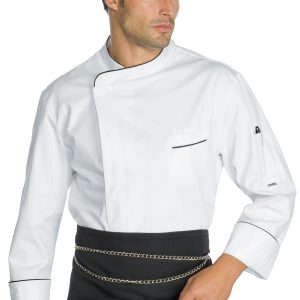 WIMBLEDON - Giacca chef bianca, tessuto retato sulla schiena, profili neri