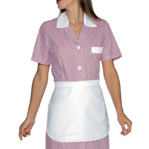POSITANO - Camice donna bordeaux rigato per servizio , pulizie, albergo con grembiulino