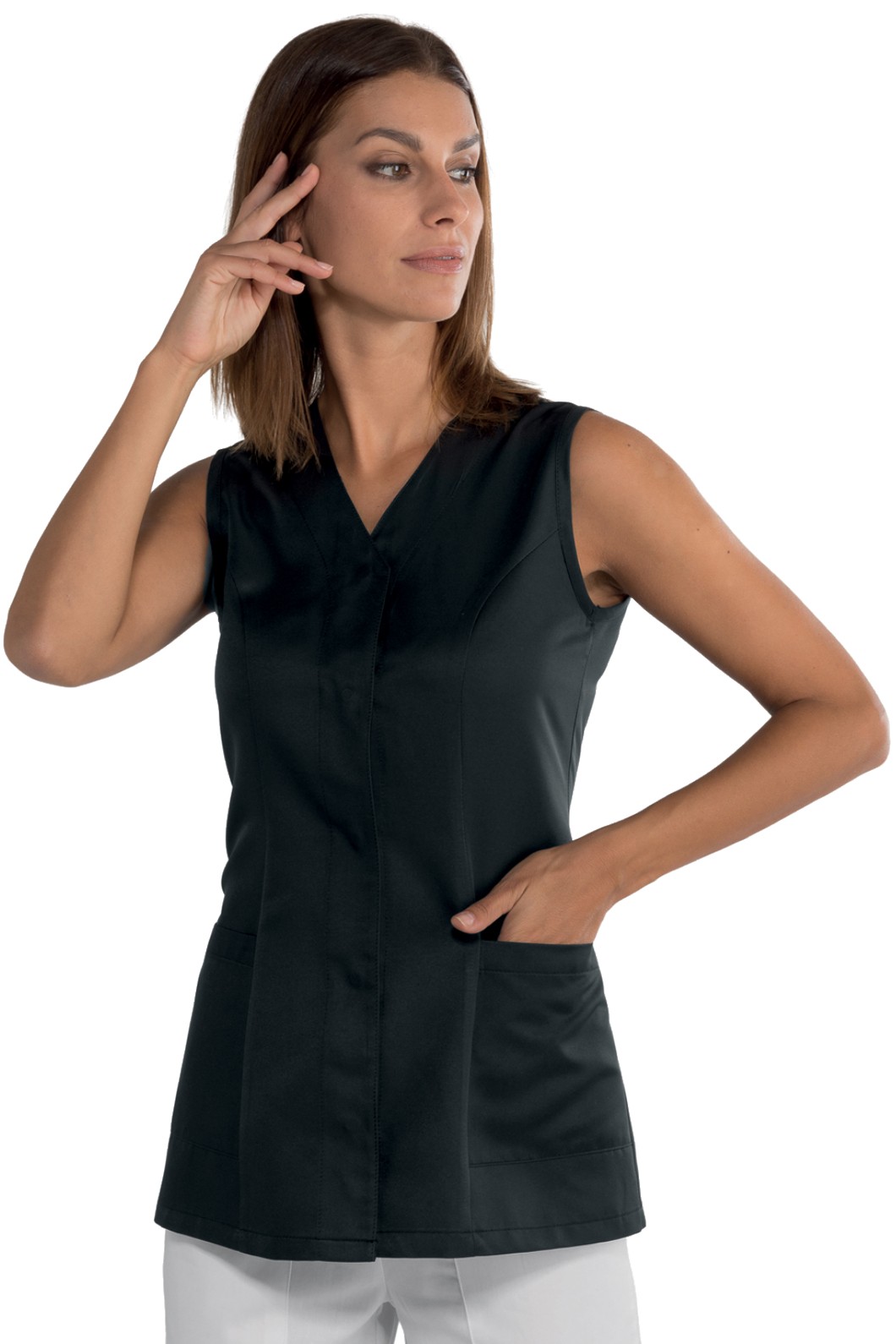 BAHIA - Casacca smanicata nera da donna per estetica, spa, parrucchiere