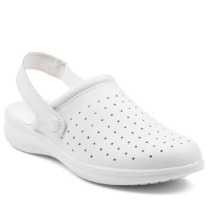 Zoccolo bianco traforato con cinturino su tallone