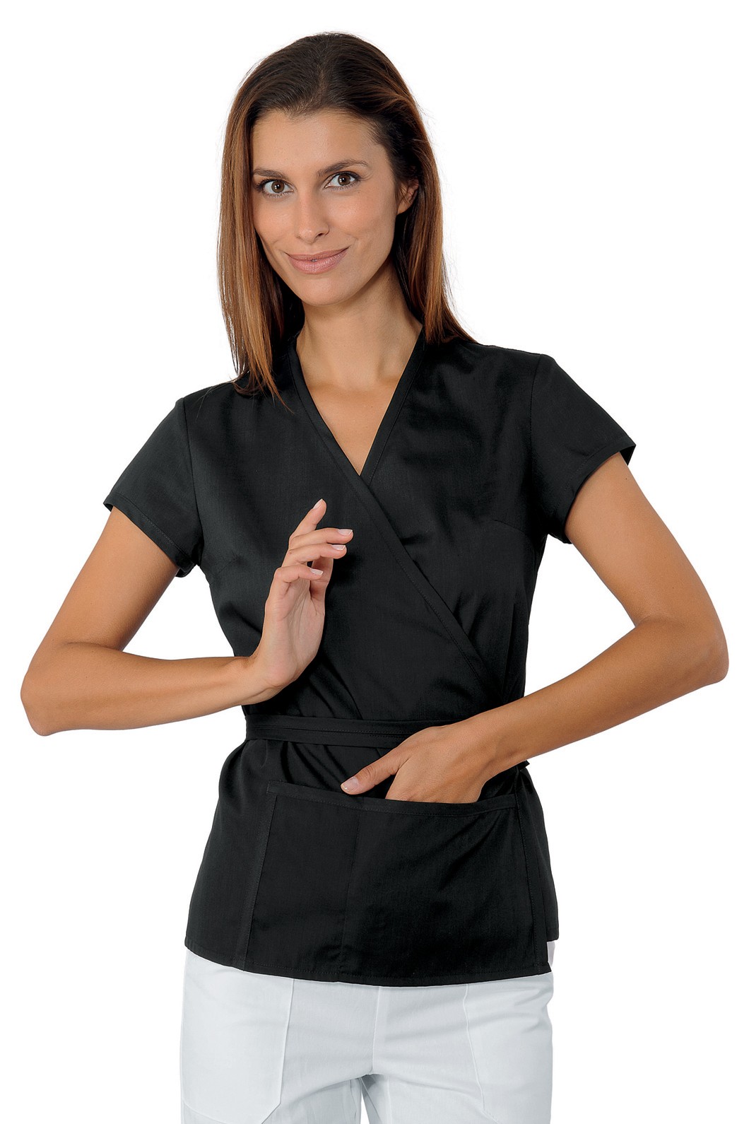 TONGA - Kimono bianco da donna in tessuto antimacchia per estetista, spa - immagine 7