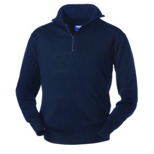 DUBAI - Maglione uomo blu con mezza zip e collo alto in misto lana