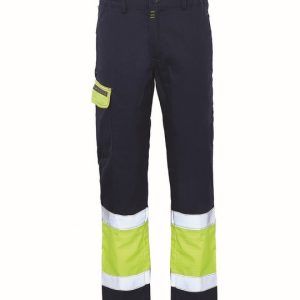 Pantalone da cantiere bicolore blu e giallo fluo ad alta visibilità Trivalente