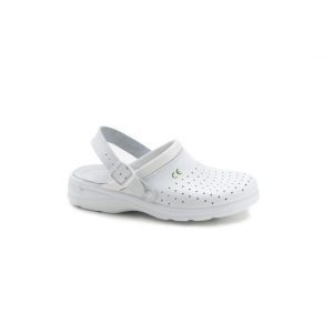 Zoccoli bianchi uomo in pelle traforata antiscivolo CE: EN ISO 20347:2013