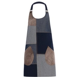 KANSAS - Grembiule con petttorina in tessuto denim Patchwork Blue