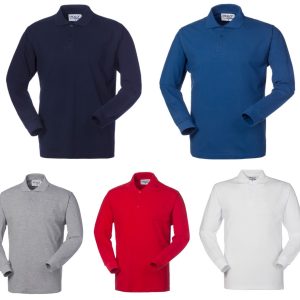 Maglia a Polo Da Uomo 3 Bottoni a Maniche Lunghe in Pique di Cotone in piu Colori