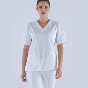 MILENA - Casacca donna bianca a V per medicale