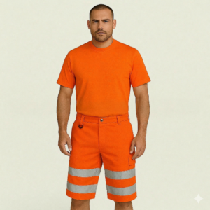 Bermuda ad alta visibilità arancione o giallo per lavori stradali o cantieri