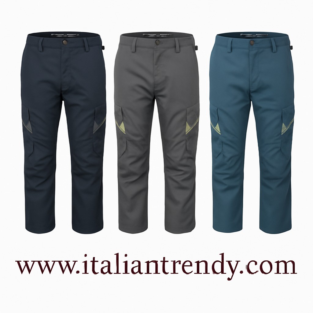 Pantalone da Lavoro con Tasconi Multi-funzionali, in Tessuto Riciclato in Blu e Grigio