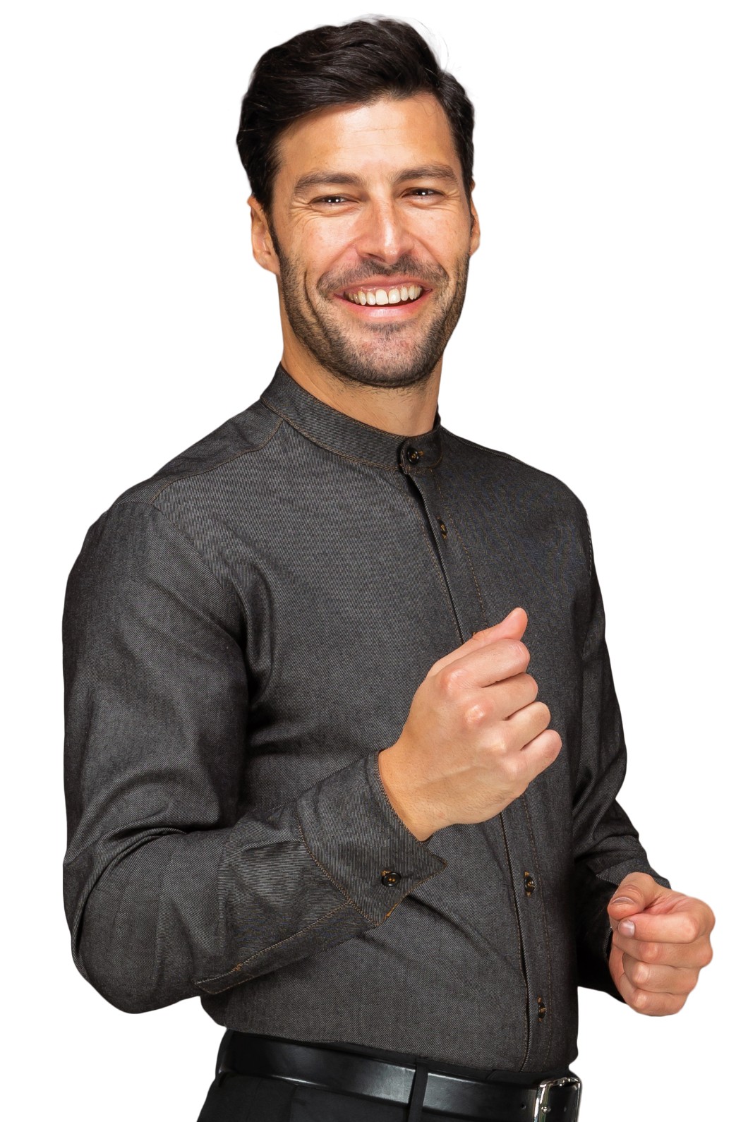 DETROIT - Camicia unisex coreana in jeans blu o nero manica lunga o corta