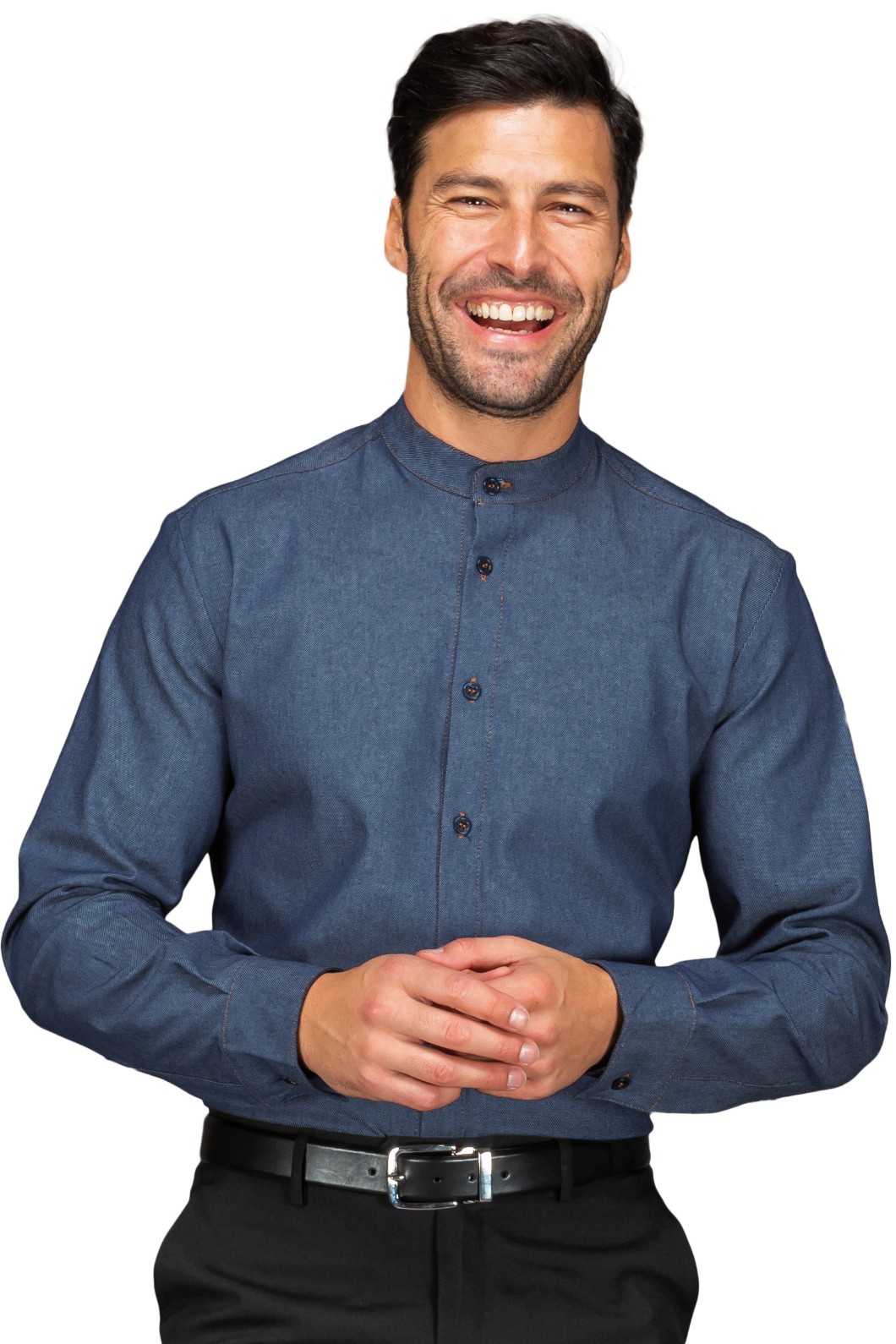 DETROIT - Camicia unisex coreana in jeans blu o nero manica lunga o corta - immagine 3