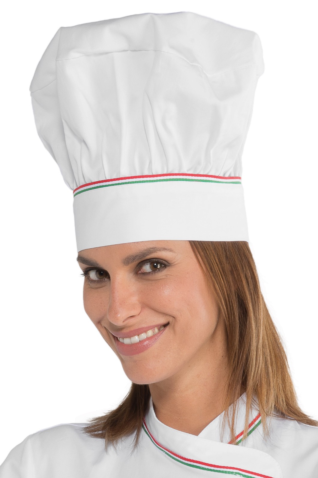 Cappello Da Cuoco Classico in Cotone Bianco + Riga Tricolore, Nera, Rossa, Blu Cina - immagine 3