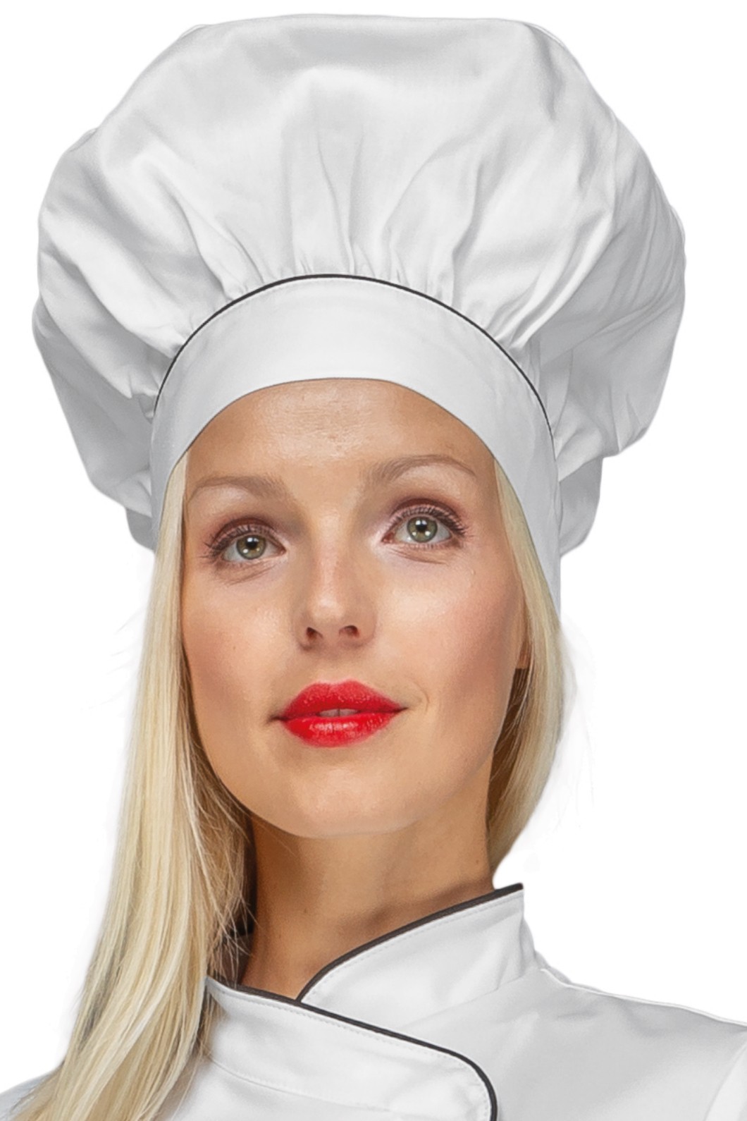 Cappello Da Cuoco Classico in Cotone Bianco + Riga Tricolore, Nera, Rossa, Blu Cina - immagine 6