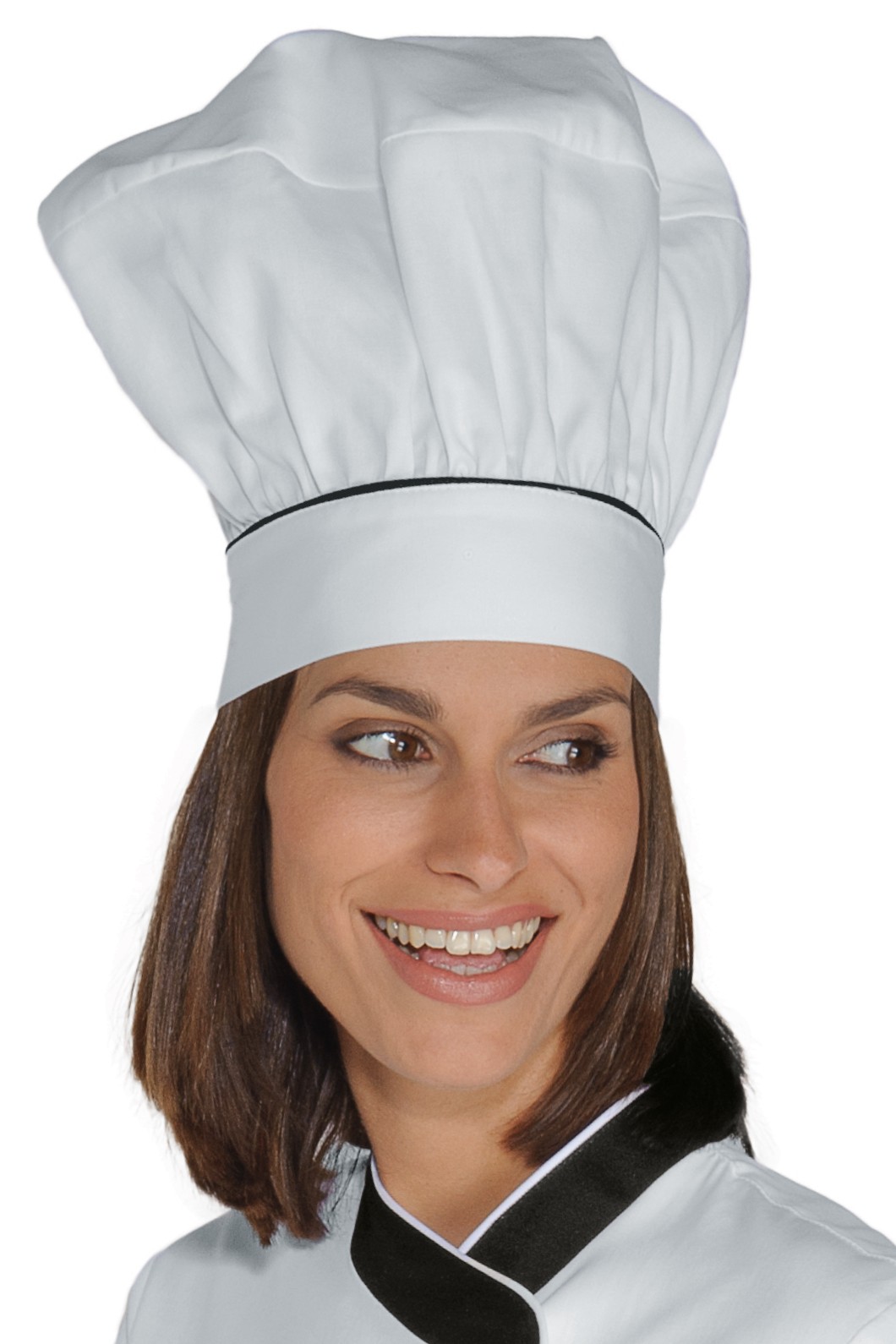 Cappello Da Cuoco Classico in Cotone Bianco + Riga Tricolore, Nera, Rossa, Blu Cina - immagine 7