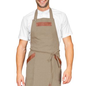 Grembiule Pettorina Lungo, Tre Tasche, Quattro Varianti Colori e Inserti Cuoio. Divisa Per Ristorazione