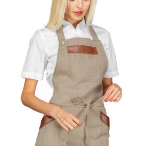 Grembiule Pettorina Corto Tre Tasche Quattro Varianti e Inserti Cuoio. Divisa Per Ristorazione