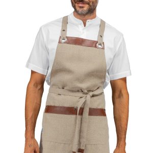 Grembiule Pettorina Sette Varianti Colori Con Inserti Ecopelle Cuoio. Divisa Per Pub, Ristorazione