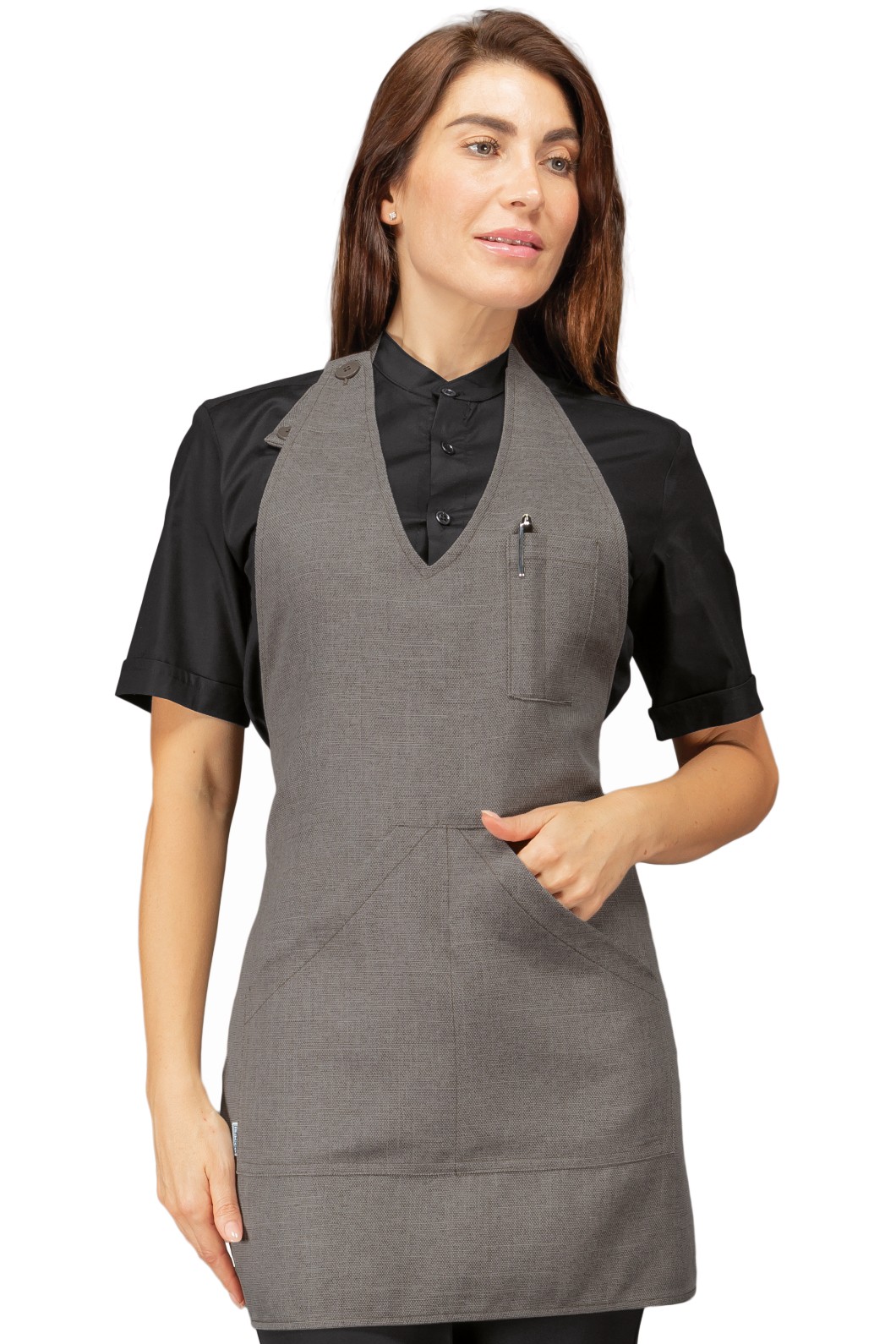 Grembiule Corto effetto Juta Con Pettorina unisex Bar Ristoranti Erboristerie Natural o Smoke - immagine 2