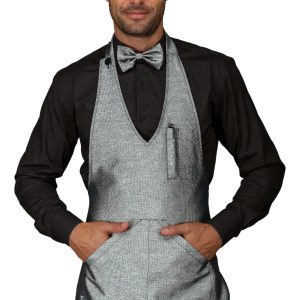 Grembiule Corto Con Pettorina E Scollo  A V. Grigio, Bordeaux, Oro Tessuto Effetto Metallico