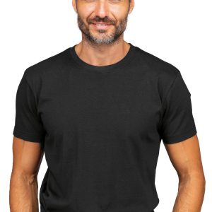 Maglia Nera a Girocollo T-Shirts a Maniche Corte Per Uomo in Cotone