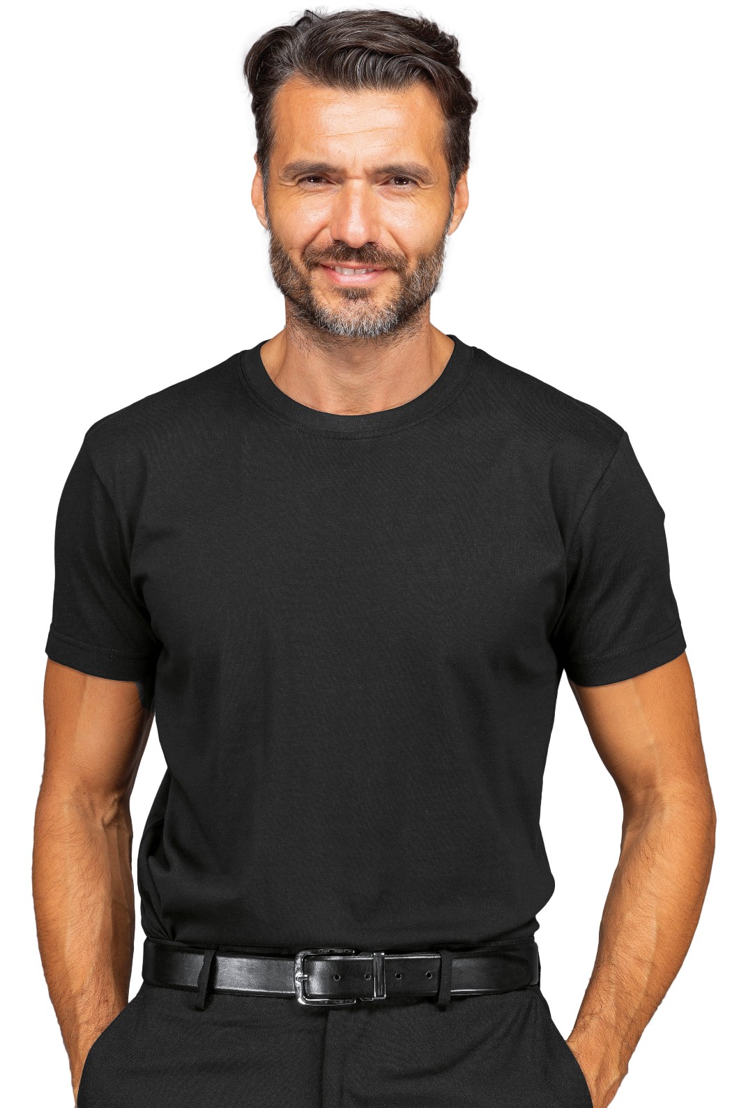 Maglia Nera a Girocollo T-Shirts a Maniche Corte Per Uomo in Cotone