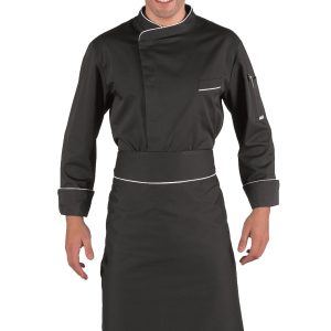 Grembiule Lungo in Cotone Nero o Beige con Inserto a Contrasto Per Chef o Cuoco 95X70