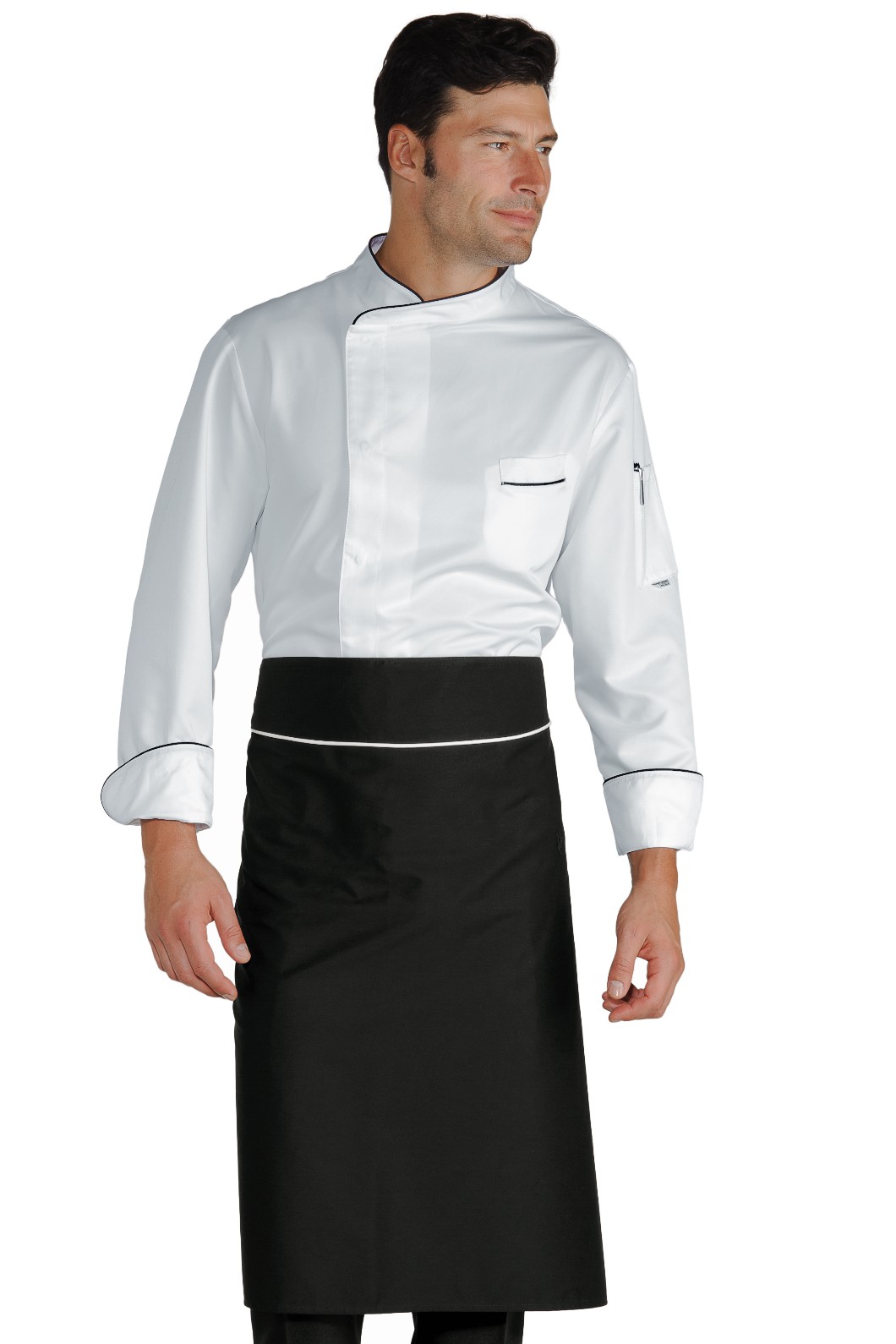 Grembiule Lungo in Cotone Nero o Beige con Inserto a Contrasto Per Chef o Cuoco 95X70 - immagine 2