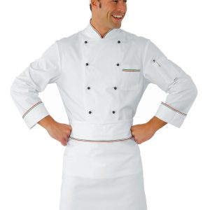 Grembiule Lungo in Cotone Bianco con Inserto a Contrasto Per Chef o Cuoco 95X70