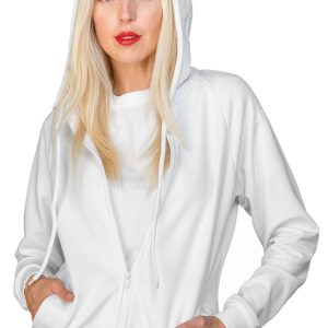 Felpa Slim Elasticizzata Con Cappuccio in Bianco o in Nero Chiusura Intera a Zip