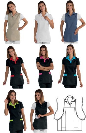 Vestitino Donna A Poncho Per Parrucchiera Estetista Spa Con Colletto A Polo 7 Colori