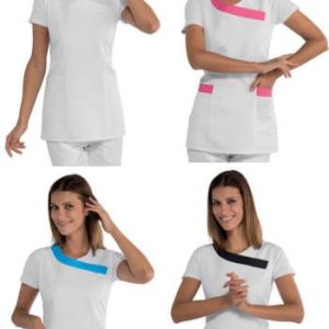 Vestitino Donna A Taglia Unica Per Parrucchiera Estetista Spa Bianco Con Inserti in Contrasto