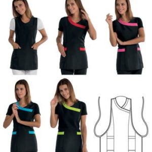 Vestito Donna A Taglia Unica Per Parrucchiera Estetista Spa Nero con Inserti Colorati