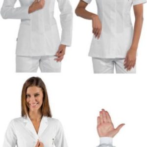Casacca Donna Bianco Estetista Medicale Slim Con Bottone Automatico Tessuto Boheme