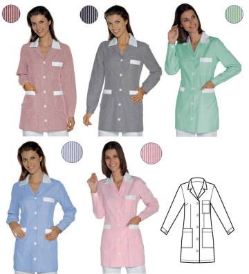 Casacca Donna a 3/4 in Cotone Rigata Manica Lunga Per Pulizie o Multiuso