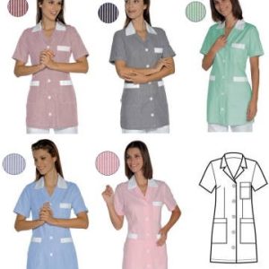 Casacca Donna a 3/4 in Cotone Rigata Manica Corta Per Pulizie o Multiuso