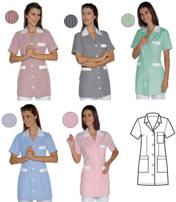 Casacca Donna a 3/4 in Cotone Rigata Manica Corta Per Pulizie o Multiuso