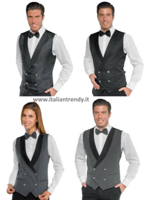 Gilet Uomo Donna Doppio Petto Per Bar E Ristoranti Nero