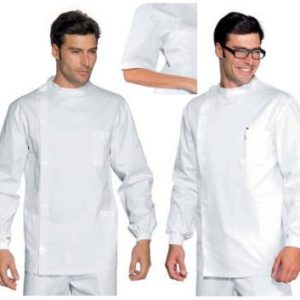 Casacca Dentista Bianca Collo Coreana Allacciatura Laterale in Cotone per Uomo Donna