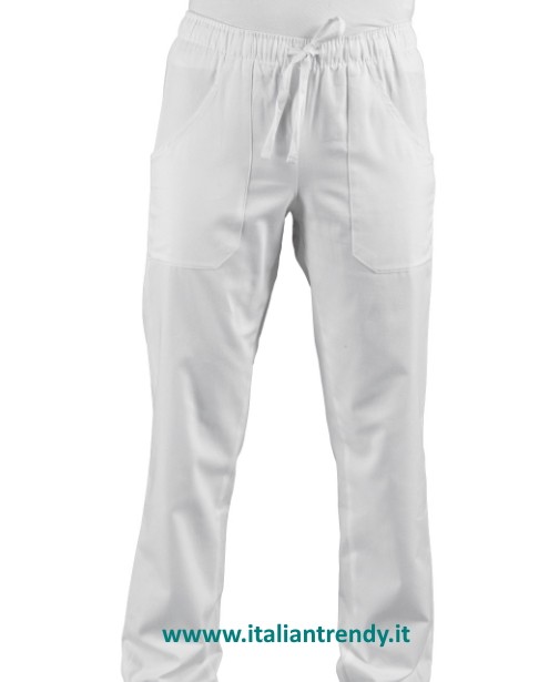 Pantalone bianco o nero no stiro con coulisse ed alastico in vita 100% pol gr. 180