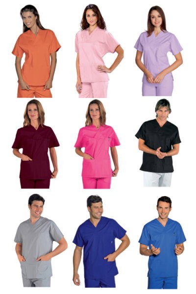 Casacca con scolloa V manica corta leggera gr. 125 per medicale più colori