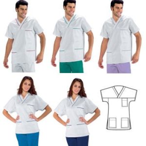 Casacca unisex bianco con profilo colorato per medicale gr.190